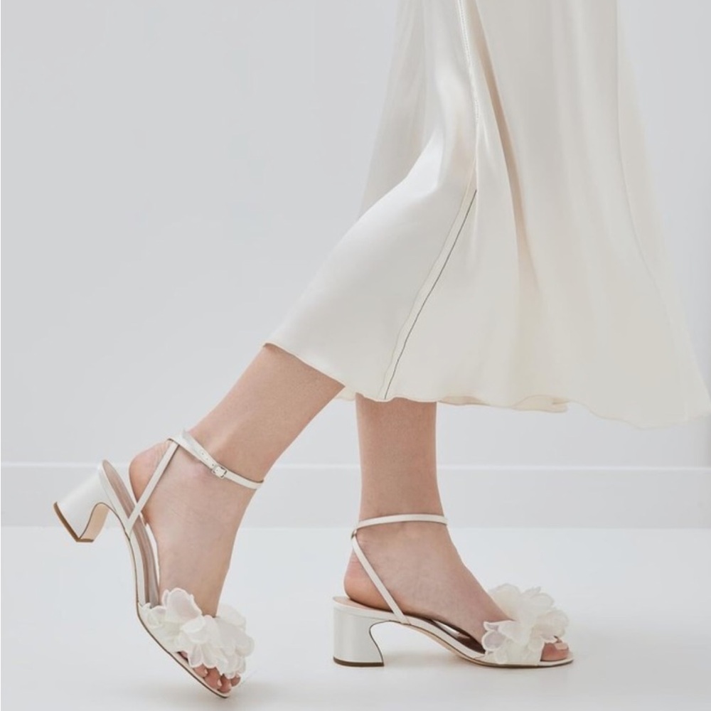 Loeffler Randall Aria Organza Silk Scalloped Ruffle Mid Heel Sandals - Size 11